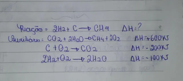 Calcule a entalpia desta reação